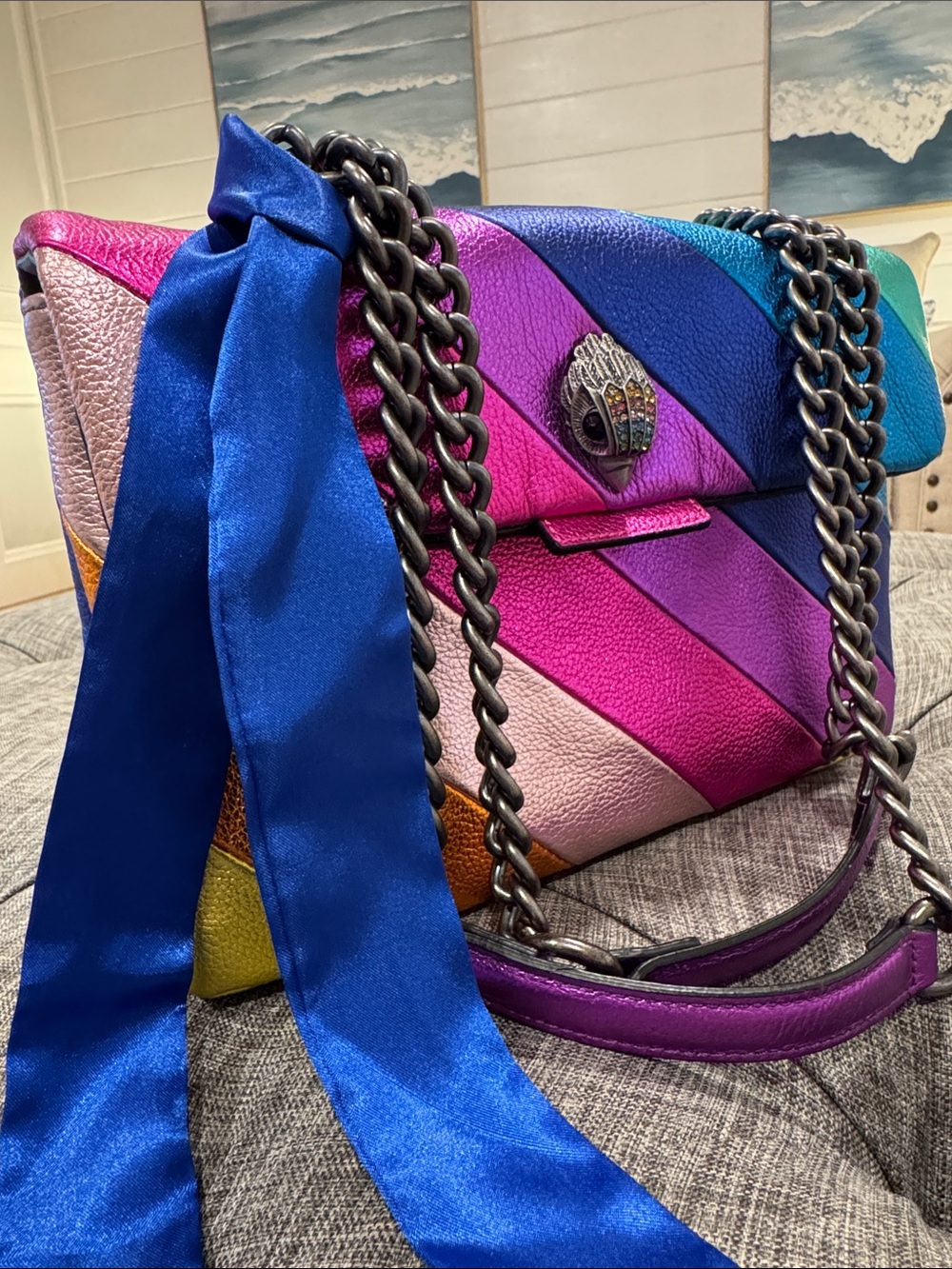 Kurt Geiger Bag Large Kensington Rainbow Leather Shoulder Chain Bag - Picture 3 of 17